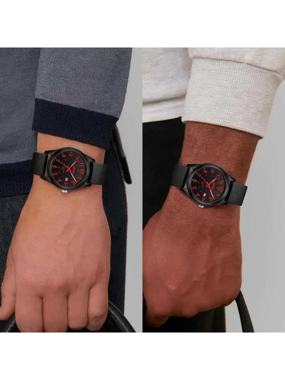 Mens Black Red Analog Quartz Unisex Medical Professionals Waterproof Nurse Watch